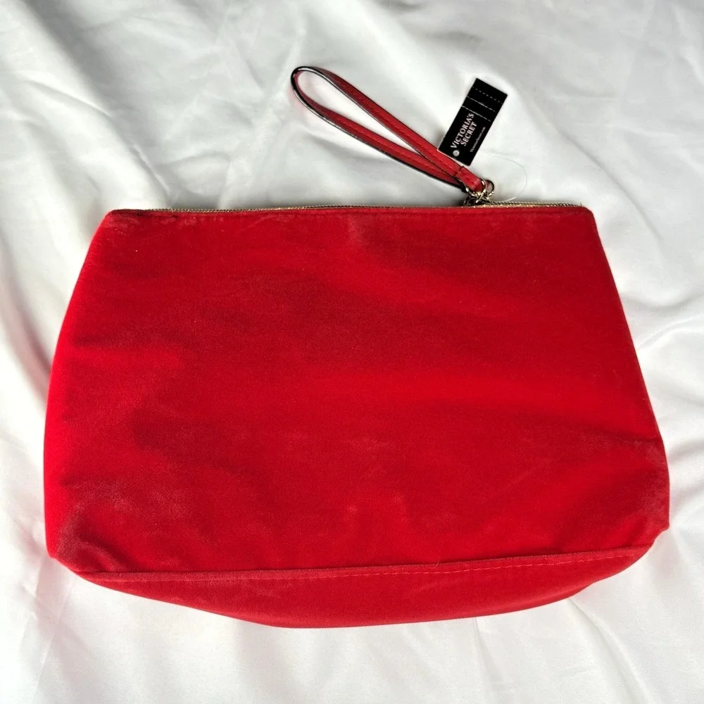 Victoria's Secret RED VELVET GLAM Make‎ Up Bag Wristlet Clutch Cosmetic Case NWT